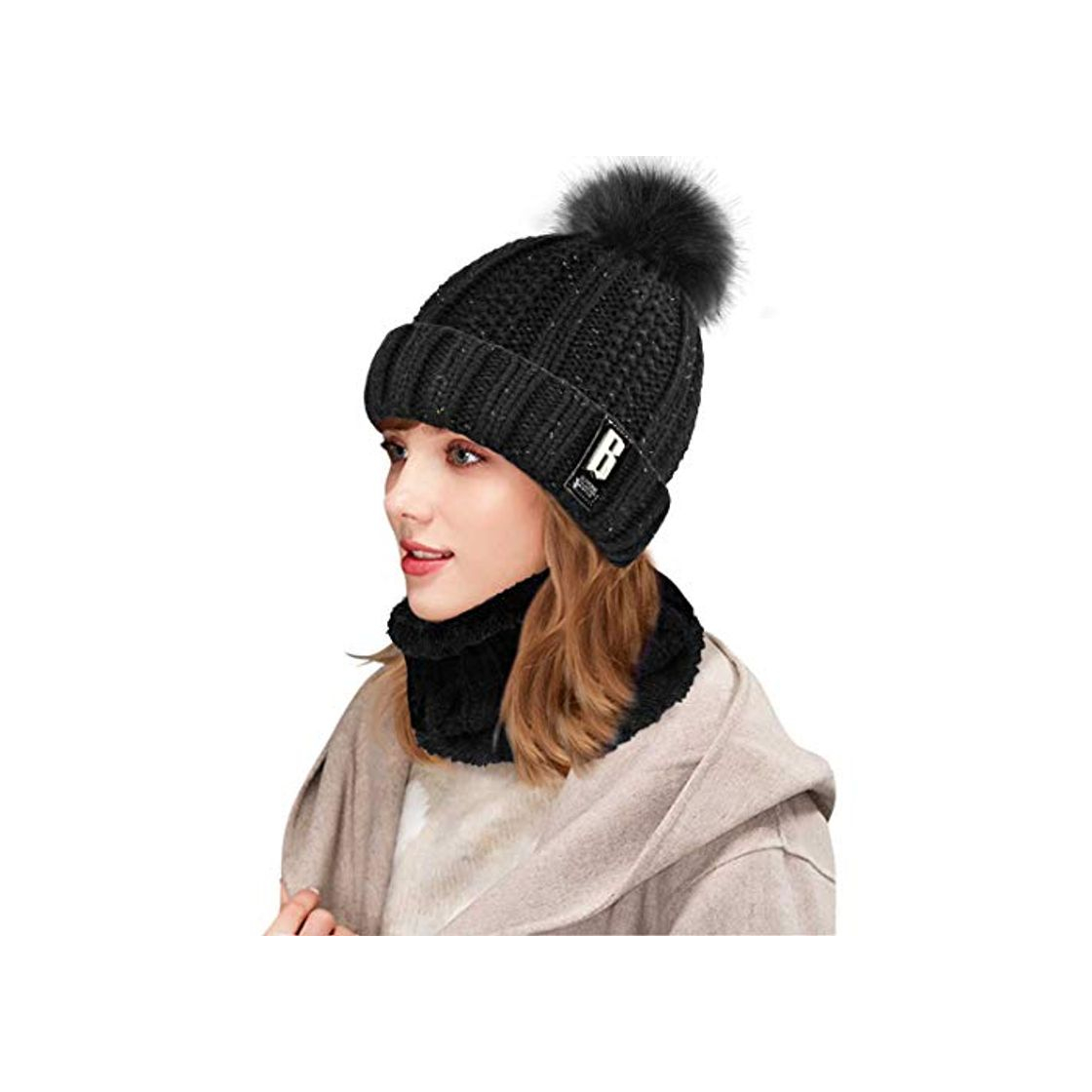 Moda Yuson Girl Conjunto de gorro y bufanda de punto, forro polar de