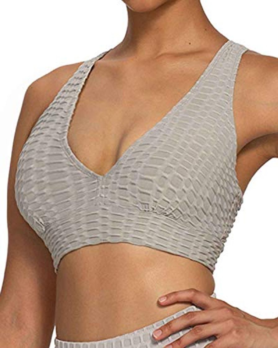 Fashion CheChury Mujer Sujetador Deportivo Cuello en V Profundo Panal Textura Sujetador Cruzados Espalda Cómodos Suave y Almohadillas Extraíbles Bra Deporte