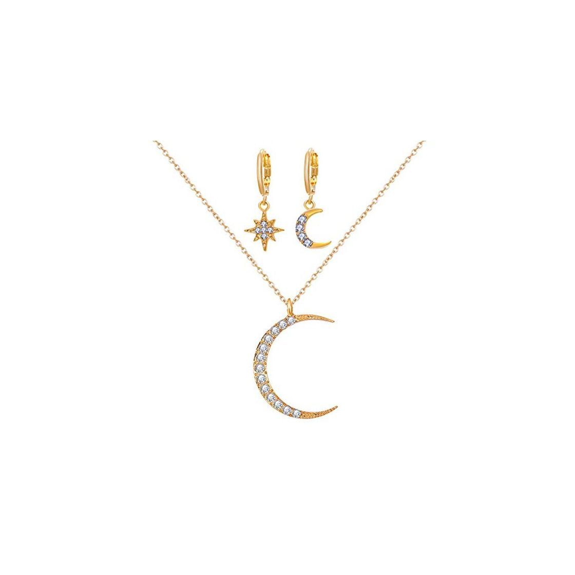 Social Pendientes YDHWWSH Estrela de cristal lua sol colar conjunto brincos pendurados em