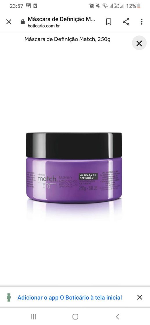 Moda Máscara de Definição Match, 250g | O Boticário