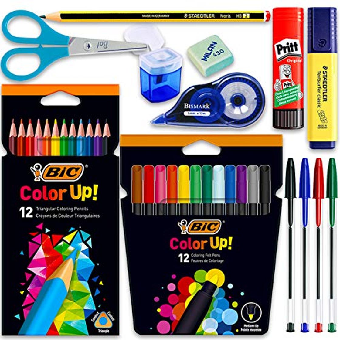 Social Coleset Pack Material Escolar Secundaria Instituto ESO Educacion Kit Utiles Escolares Barato Set Escolar Lote Materiales Escolares Kawaii Lápices de Colores Rotuladores Boligrafos Bic Papeleria