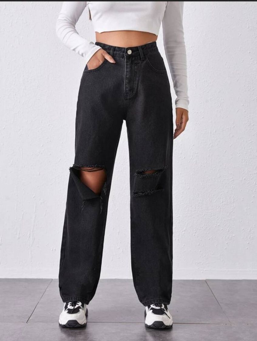 Moda CALÇA JEANS PRETA RASGADA