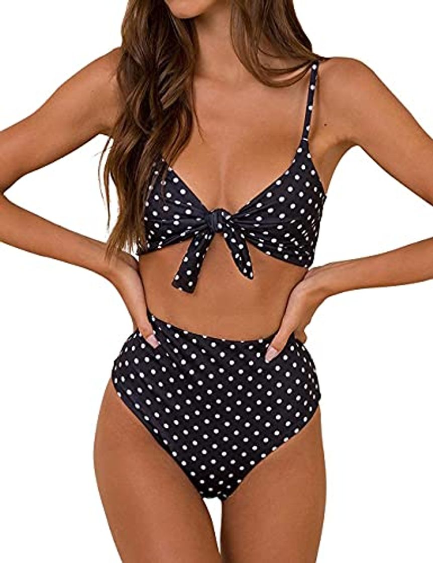 Social Conjunto de Bikini de Cintura Alta para Mujer Traje de Baño de Dos Piezas Traje de Baño de Nudo de Corbata de Guinga