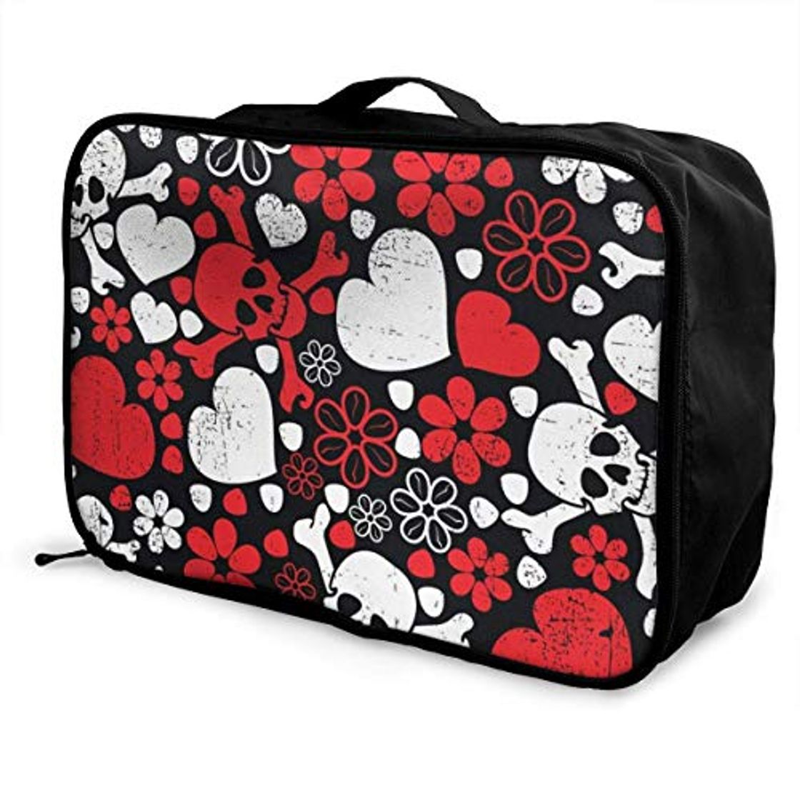 Moda Bolsas de Maleta White and Red Caveira Hearts Travel Lightweight Waterproof Folding Storage Carry Luggage Duffle Tote Bag Large Capacity In Trolley Handle Bags Overnight Bag