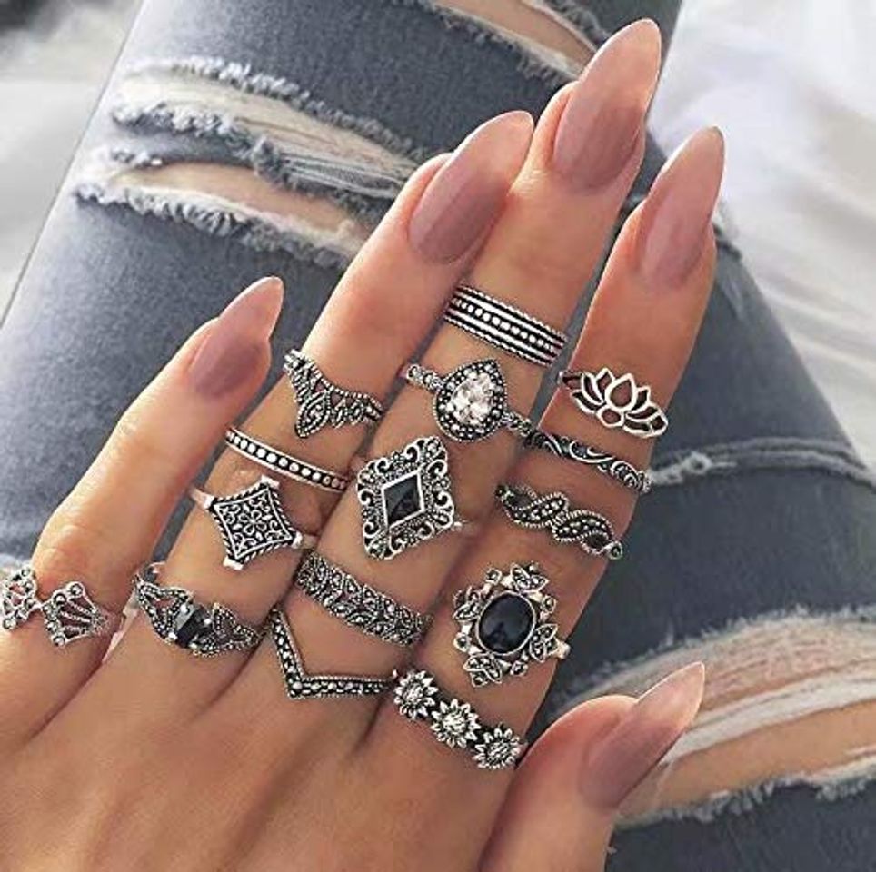 Producto Set Phalanx Ring Boho Stone Crystal Black Jewelry