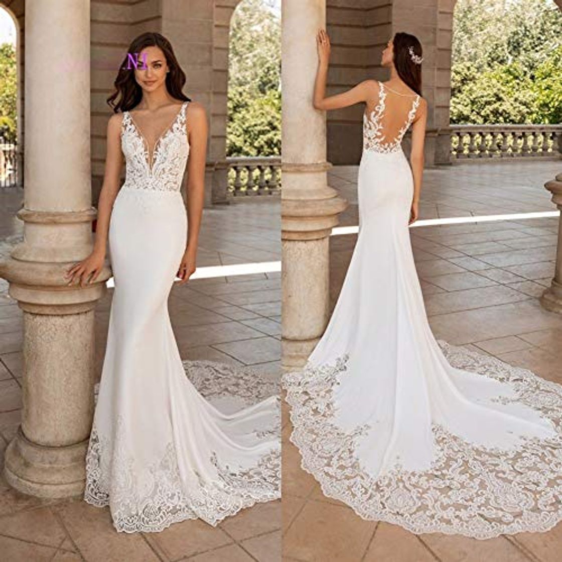 Social WANGMEILING Vestido de novia blanco Simlple rebordear vestidos de novia 2020 de