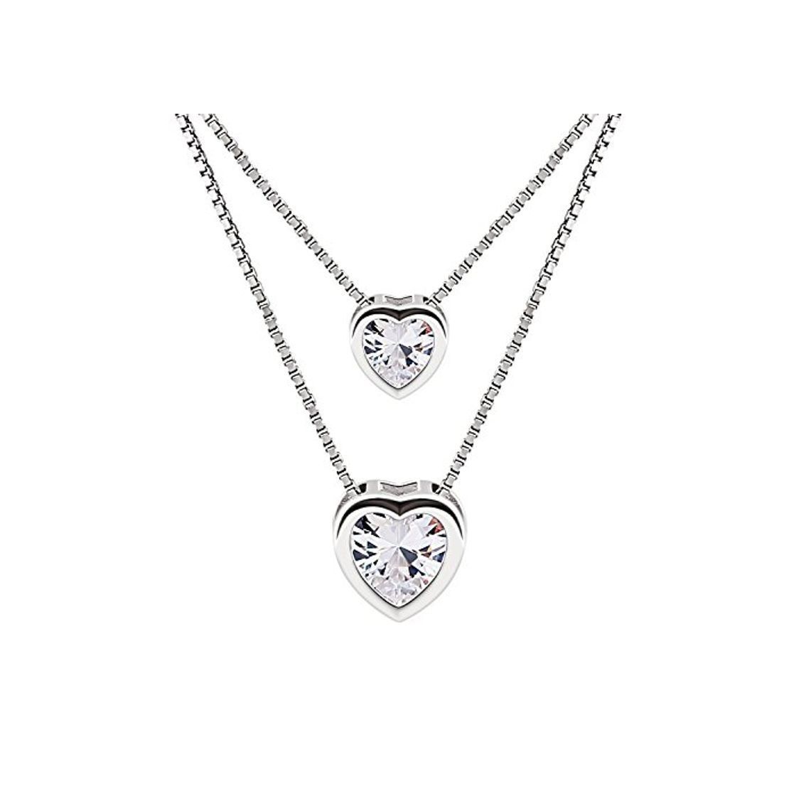 Social B.Catcher Mujer Collar Colgante Plata de Ley 925 con Doble corazón con