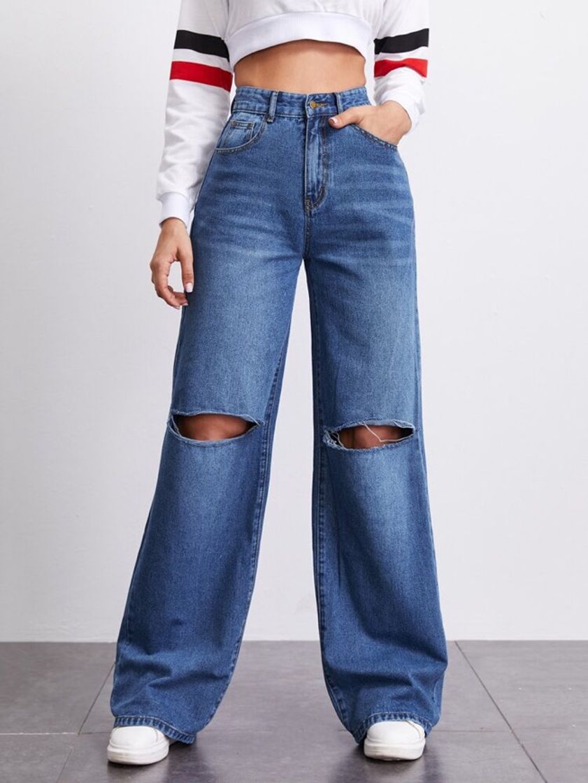 Moda High-Rise Ripped Wide Leg Jeans | SHEIN USA 🇺🇸 