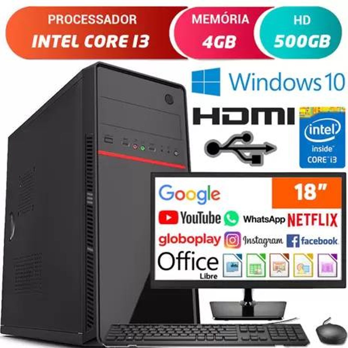 Moda Pc Cpu Completo Monitor 18” Intel Core i3 Hdmi 4GB HD 500GB