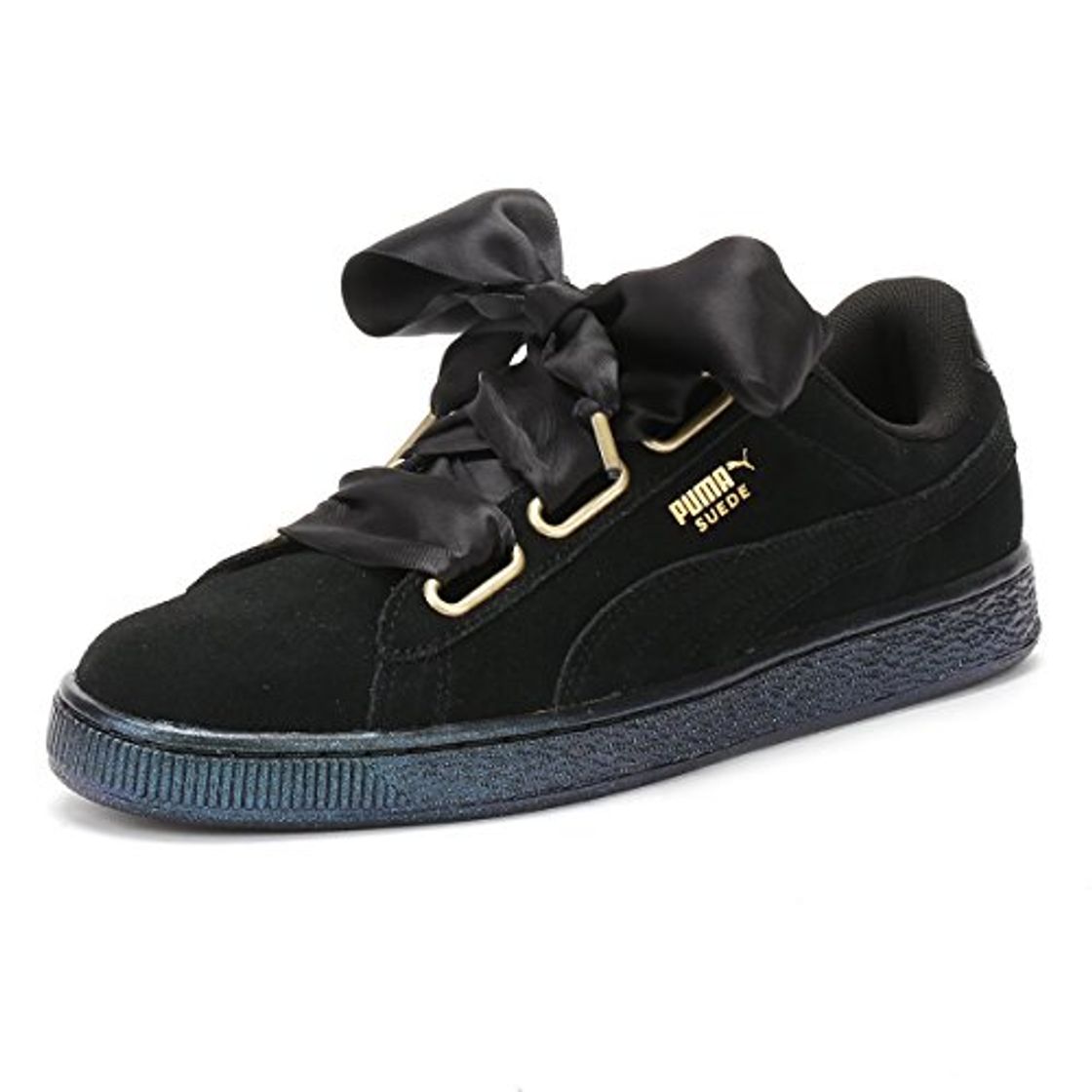 Moda Puma Suede Heart Satin Mujer Zapatillas Negro