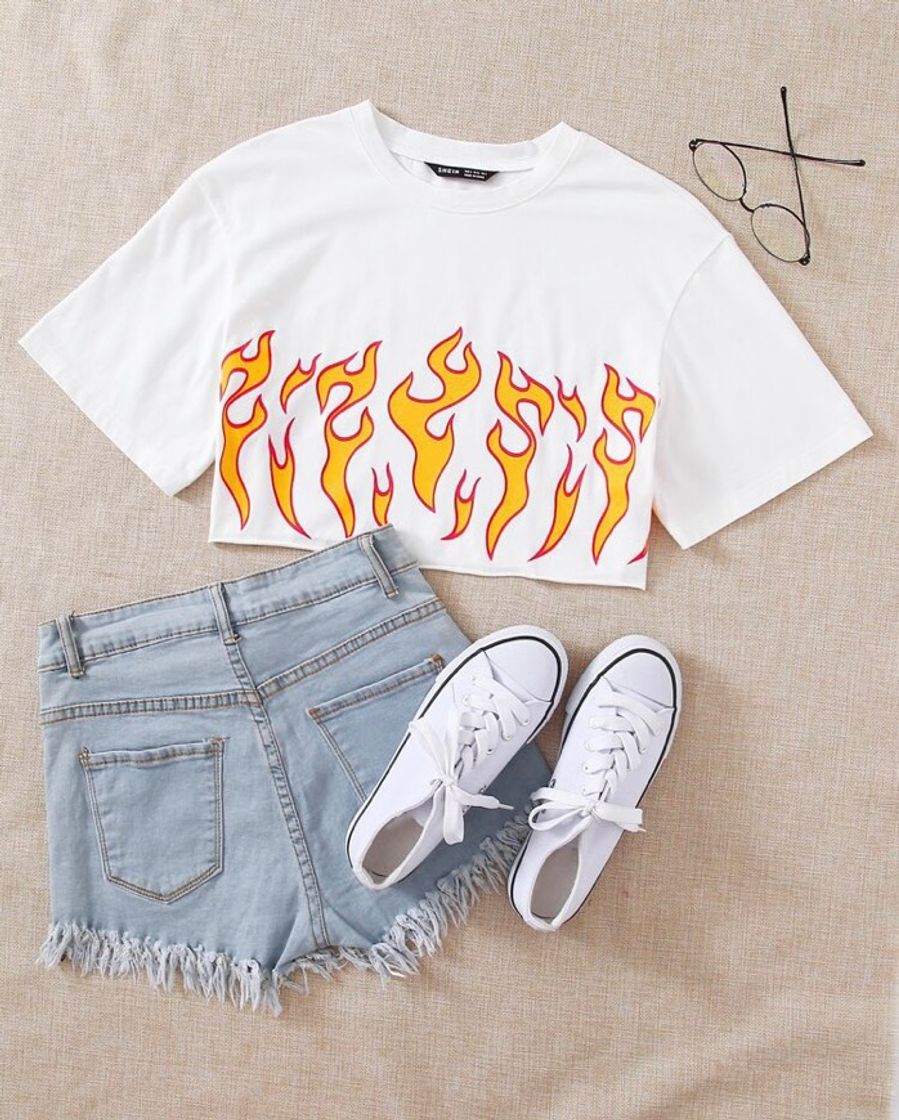 Fashion Fire Print Crop Top