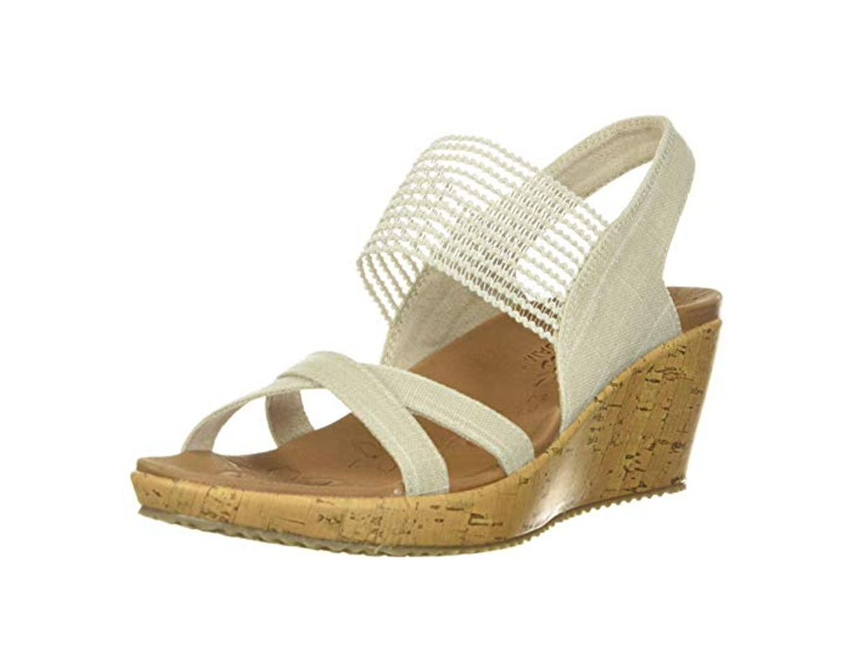 Fashion Skechers Beverlee-High Tea, Sandalias de Punta Descubierta para Mujer, Beige