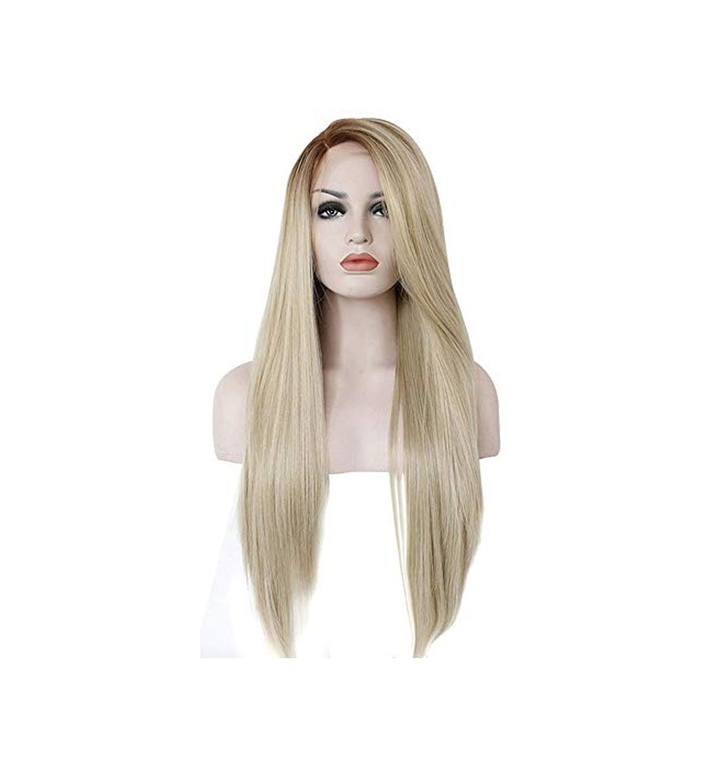 Moda HAIRCUTCLOAKJ Ladies Natural Straight Lace Front Wig Blonde Ombre Side Part Wig Synthetic HAL