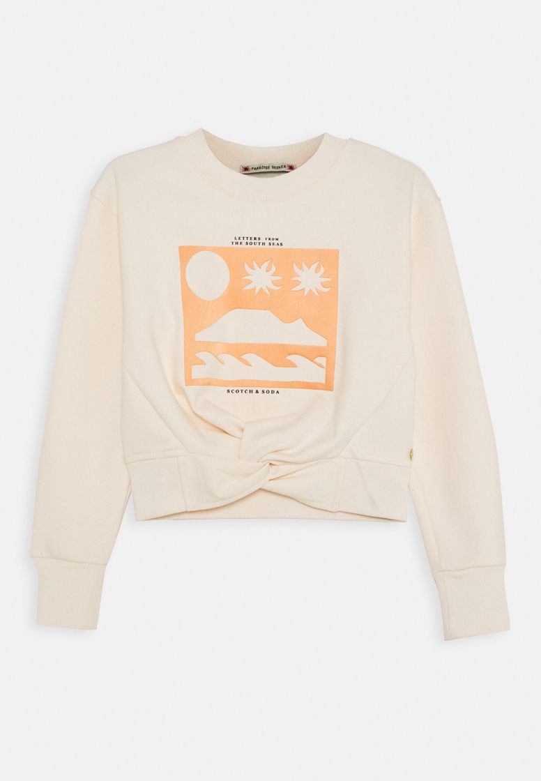 Fashion Scotch & Soda Cropped Sweat with Knot Detail and Theme Artworks Sudadera