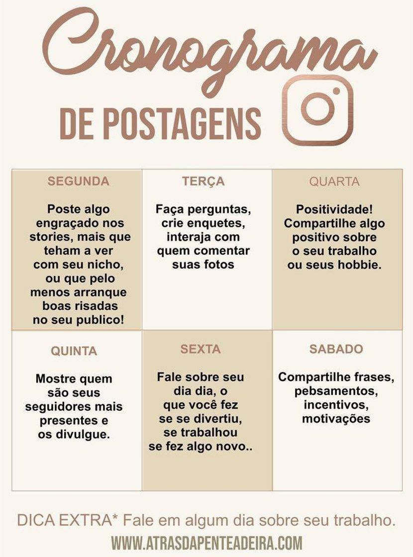 Moda Cronograma para postagens no Instagram