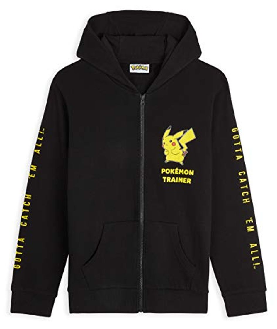 Moda Pokèmon Sudadera Niño con Capucha, Sudadera Negra de Pikachu con Cremallera, Ropa