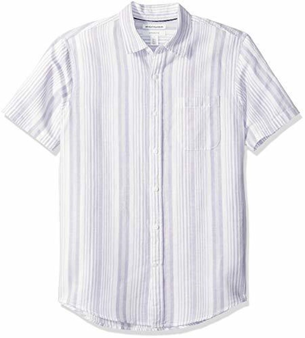 Social Amazon Essentials - Camisa de lino a rayas, de manga corta y