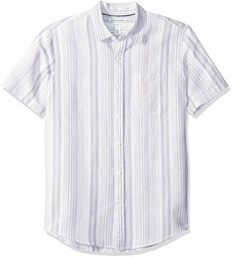 Amazon Essentials - Camisa de lino a rayas, de manga corta y