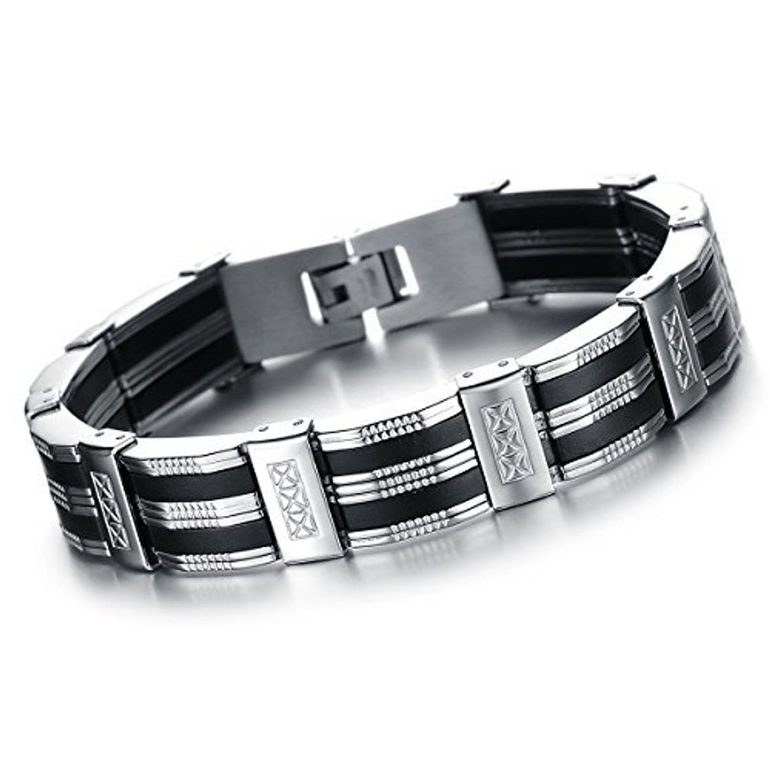 Social Pulsera Hombre Acero Inoxidable Silicona Punk Rock Brazalete Biker Chulo con Rayas