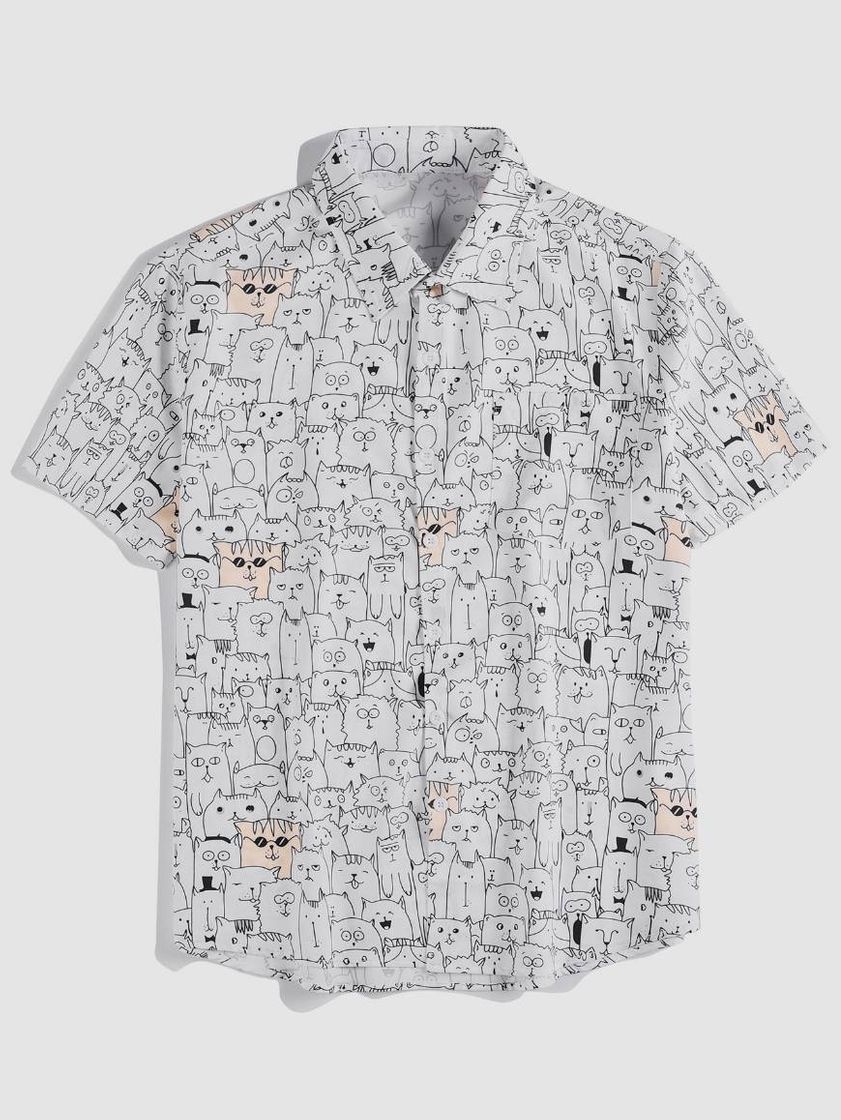 Moda Camisa de Botão Desenho Animado Formal Camisa Masculina