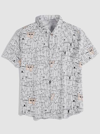 Camisa de Botão Desenho Animado Formal Camisa Masculina