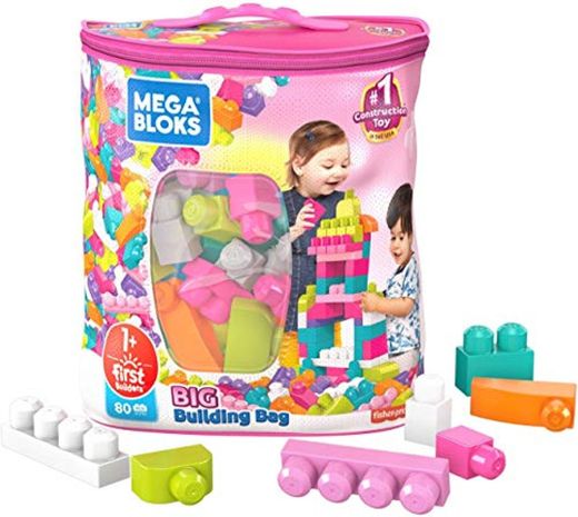 Mega Bloks Juego de construcciones 80 piezas con bolsa ecológica rosa, juguete