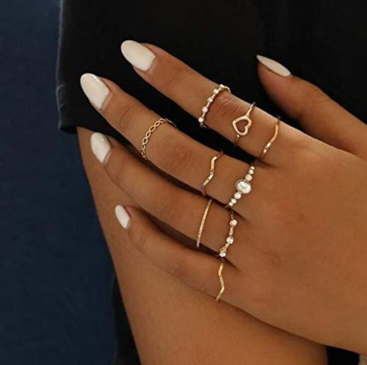 Yean Conjunto de anillos bohemios de cristal dorado para nudillos para mujeres