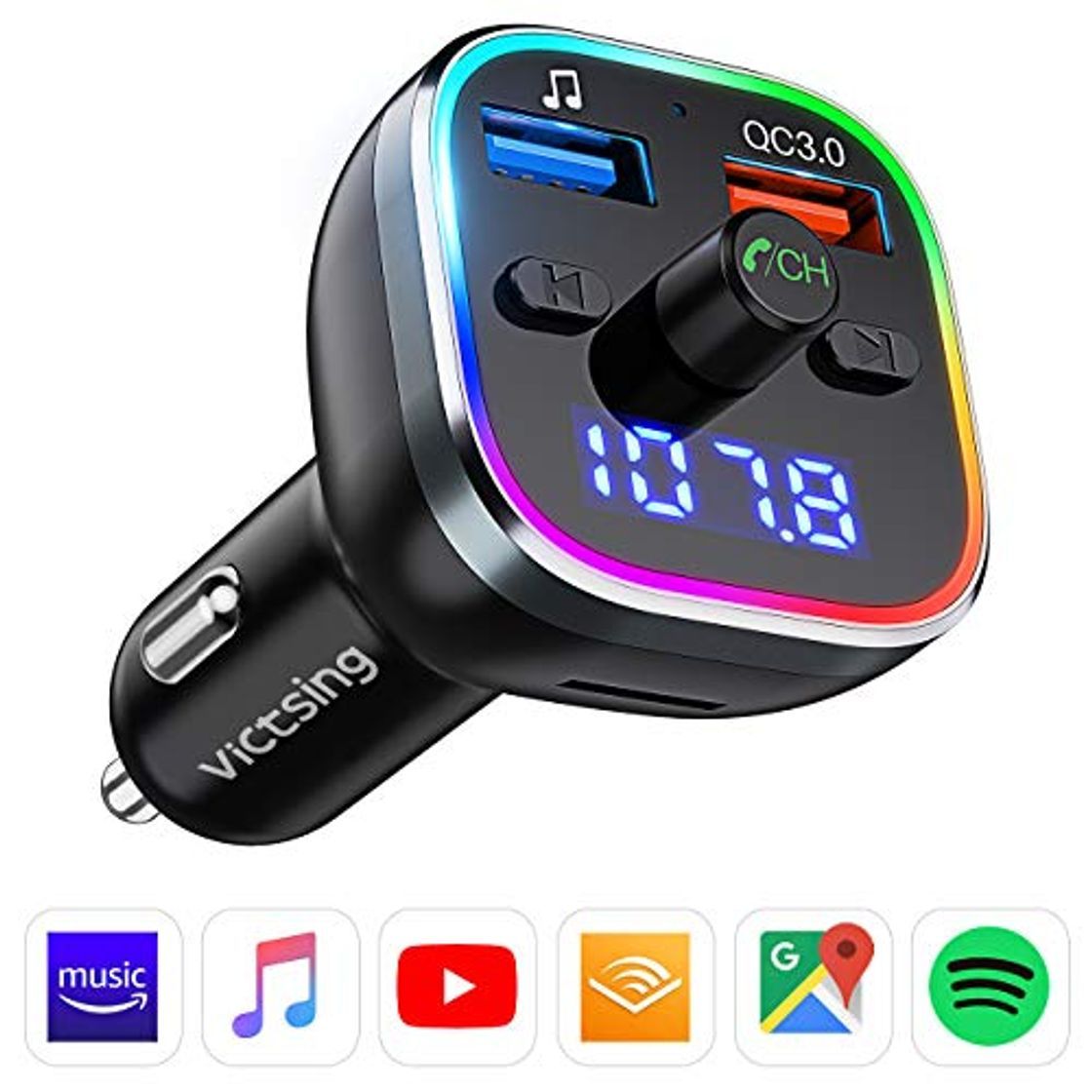 Social Transmisor FM Bluetooth V5.0, [RGB 7 Colores Luz de Anillo] VicTsing Manos