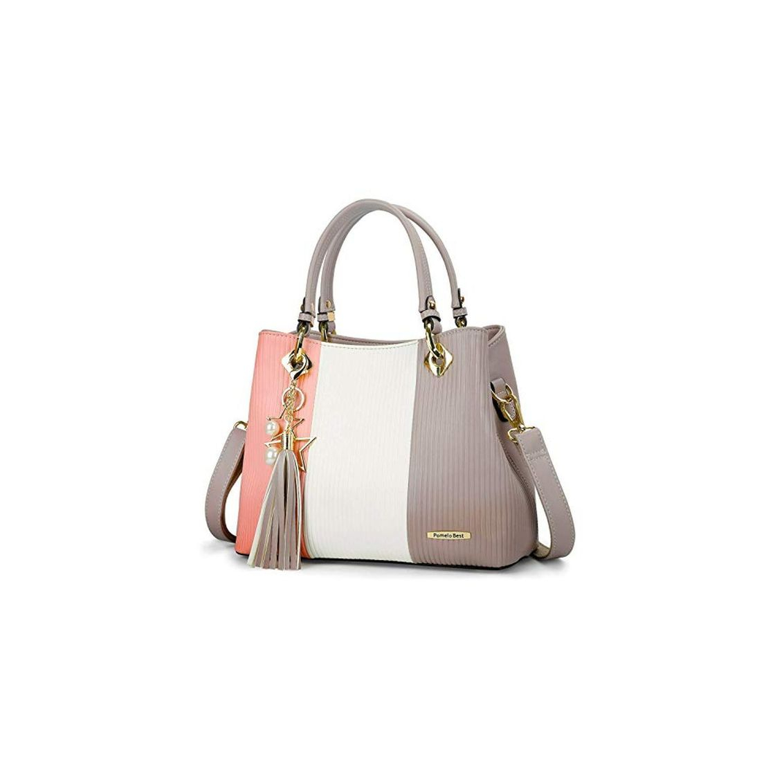 Social Pomelo Best Bolsos de Mujer, Bolso Señora Tote Multicolor Rayas PU Cuero