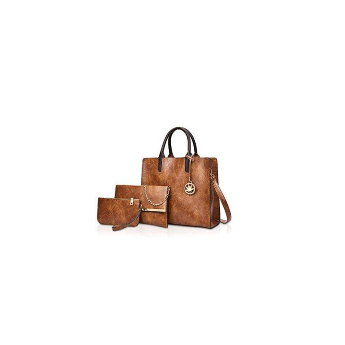 Social NICOLE&DORIS Bolsos Mujer 3 Piezas Bolso de Cuero para Damas Bolsos Totes Bolso de Bandolera Monedero marrón