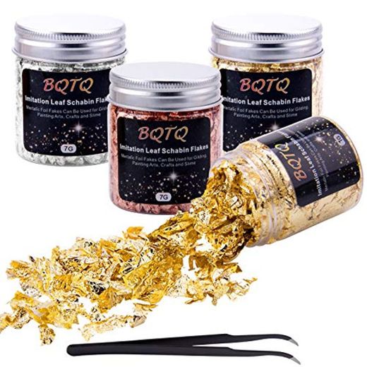 BQTQ 4 Cajas Copos de Oro Hojuelas de Pan de Oro Láminas