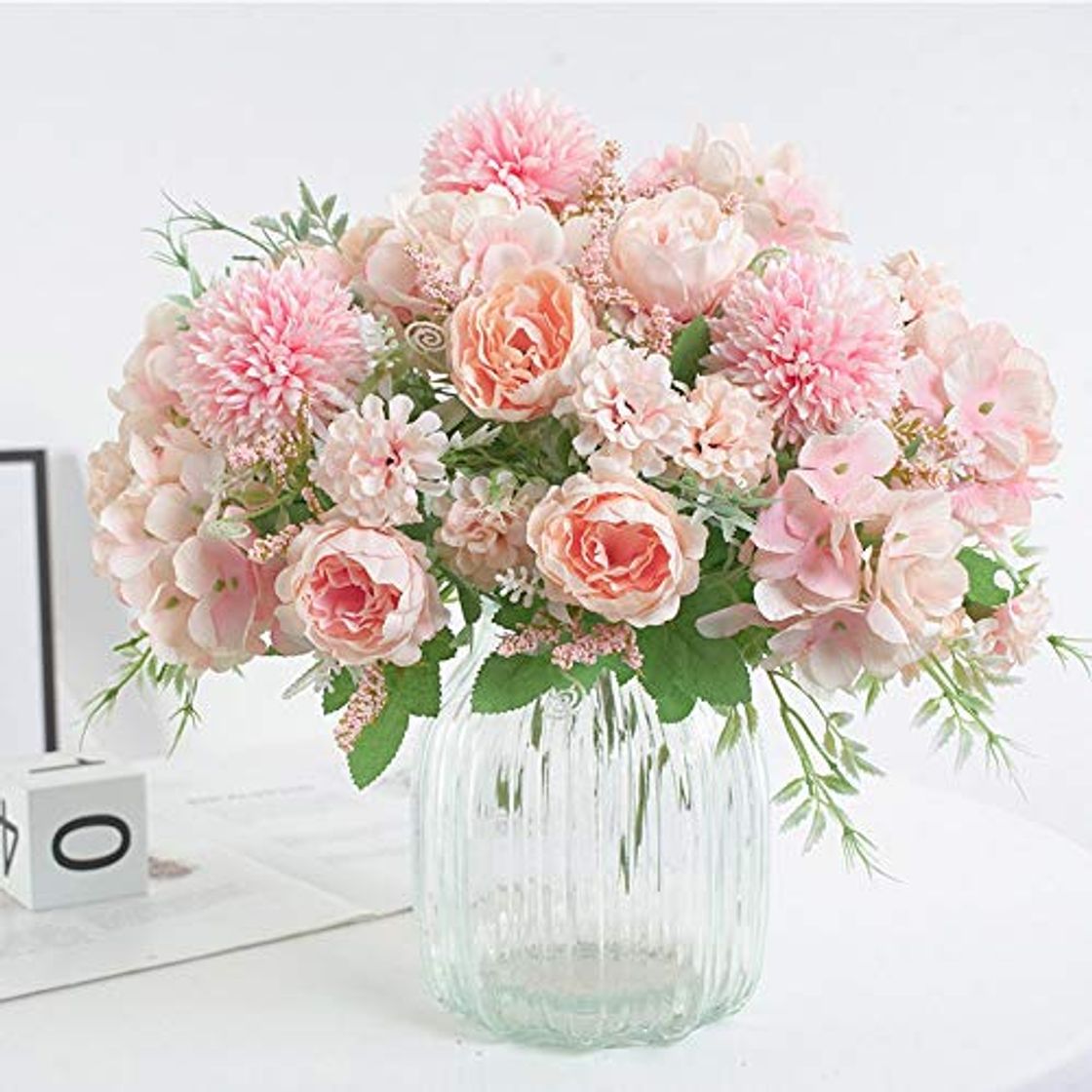 Producto Risareyi Flores Artificiales Ramos Fake Peony Seda Hydrangea Ramo de Hortensia de Seda CARNACIONES DE PLÁSTICO for LOS ARRANJAS DE Flores Tabla CENTERSPIES Decoración de la Fiesta de Bodas