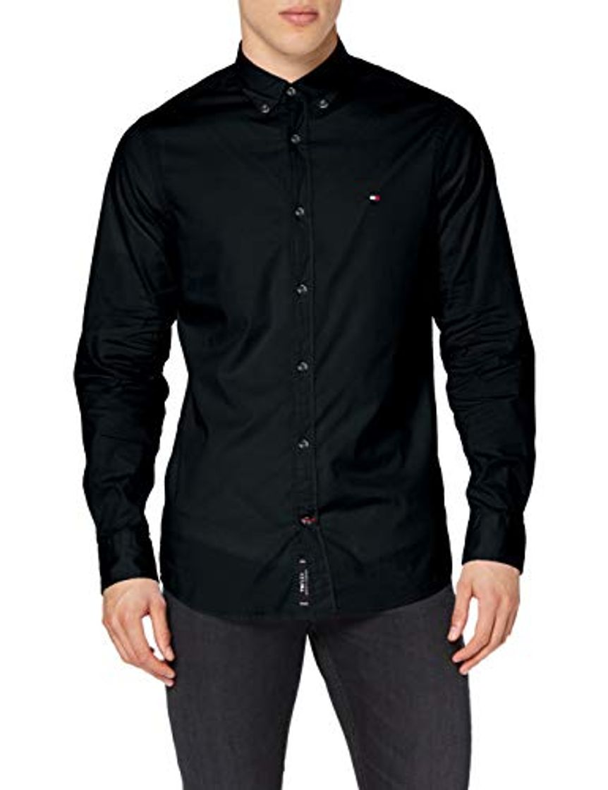 Fashion Tommy Hilfiger Core Stretch Slim Poplin Shirt Camisa, Negro