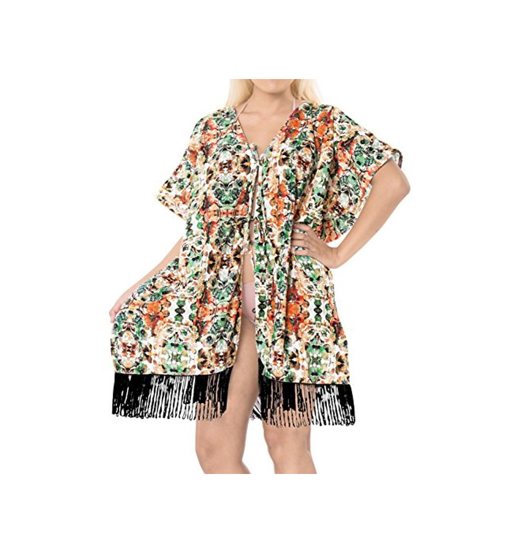 Social LA LEELA Mujeres Praia de Encaje Corto Kimono Cardigan Ganchillo de La Vendimia Borlas Mini Vestido Exóticas Protector Solar Ropa de Playa Multicolor_A844