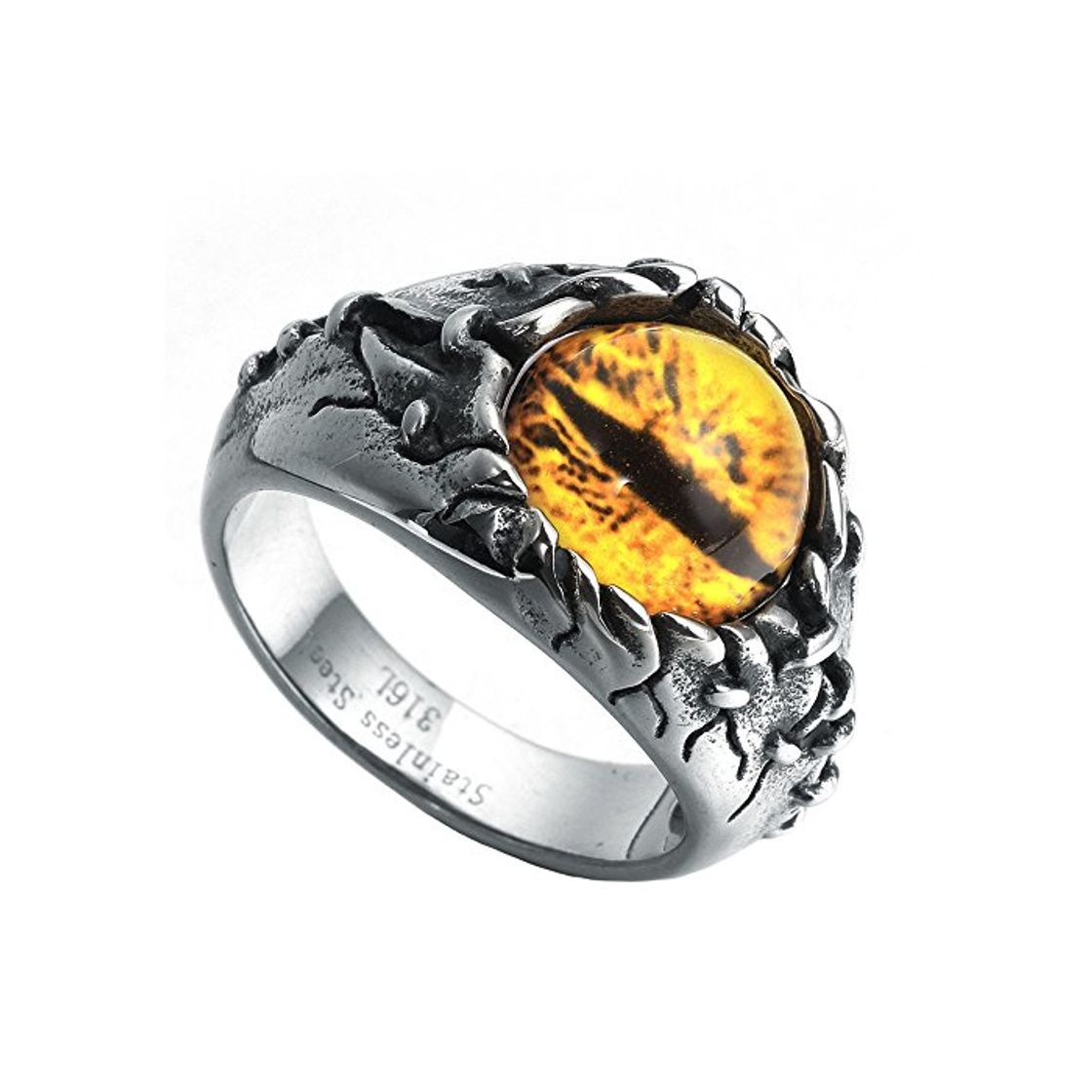 Fashion HIJONES Anillo Ojo Dragón Amarillo para Hombre Acero Inoxidable Tamaño 22