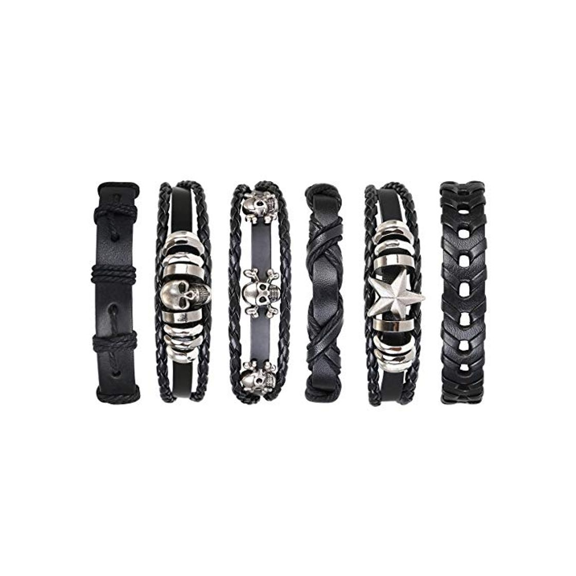 Social flintronic® Pulsera Hombre, 6 Piezas Personalidad Retro Tejida Pulsera de Traje de