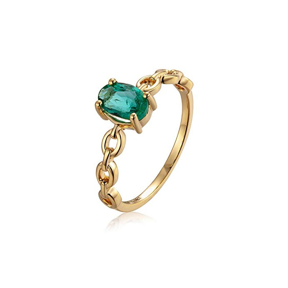 Social Daesar Anillos Oro Mujer 18K Oval con Hueco Esmeralda Verde 0