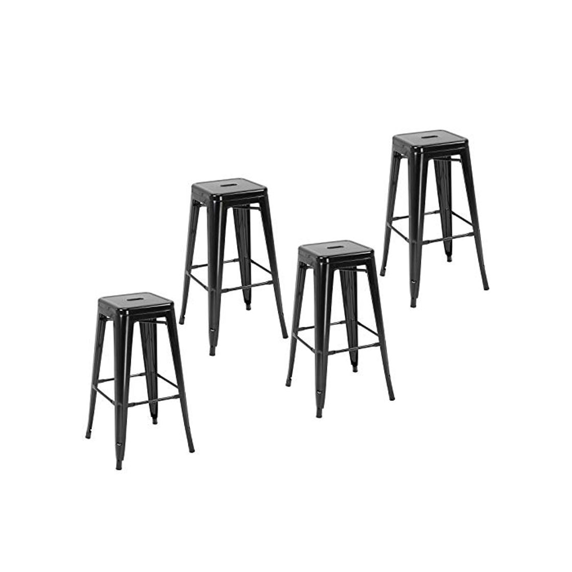 Home HOMCOM Conjunto de 4 Taburetes de Bar Estilo Industrial Apilables y con Reposapiés Aptos para Interiores y Exteriores 43x43x76 cm Carga hasta 120kg Negro