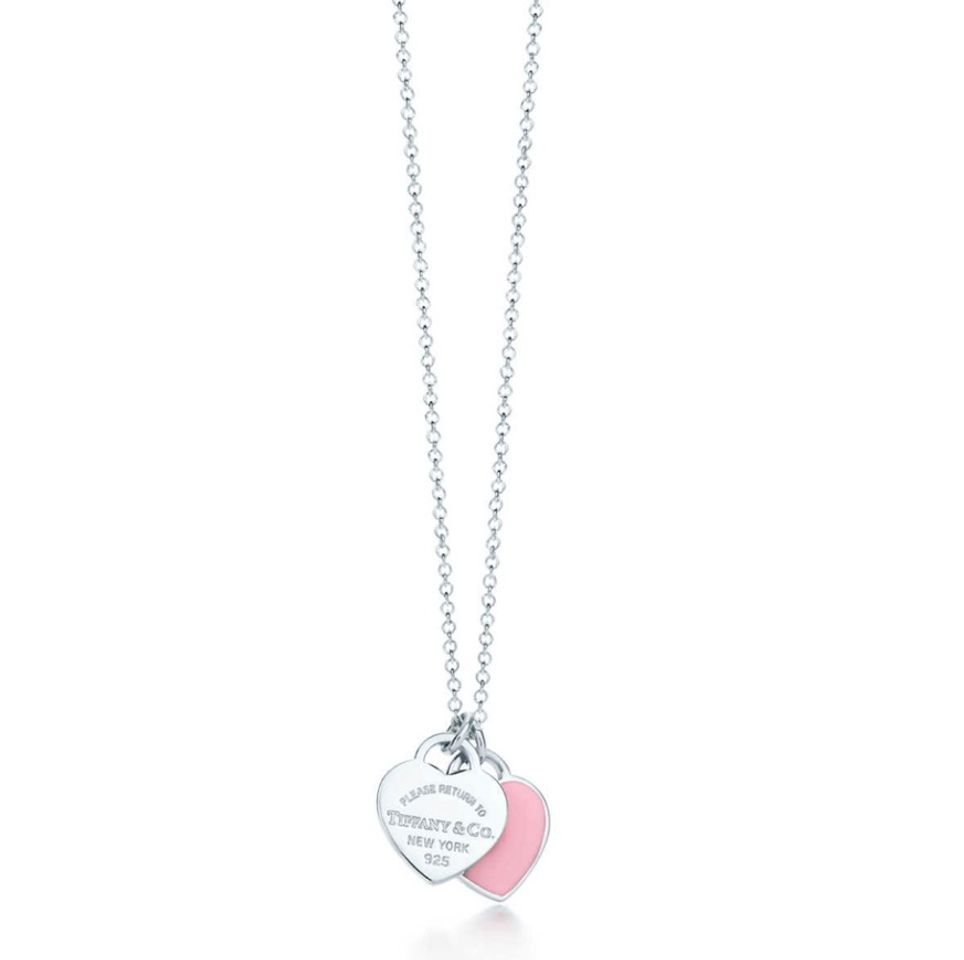 Fashion Return to Tiffany™ mini double heart tag pendant in silver with pink ...