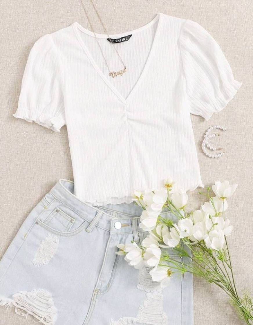 Fashion Blusa ocasional simples tubo branco SHEIN