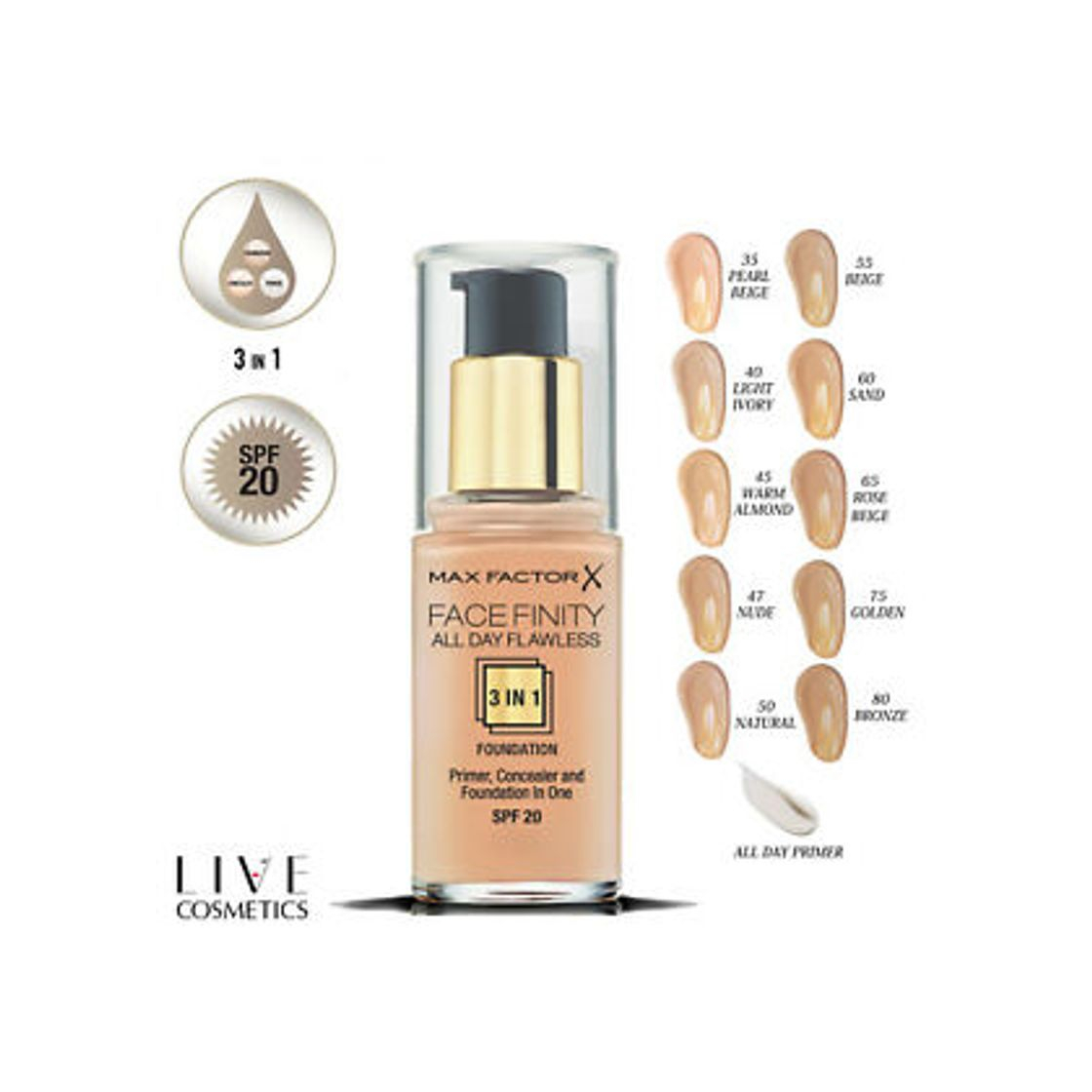 Product Face Finity All Day Flawless 3 In 1 MAX FACTOR Base de