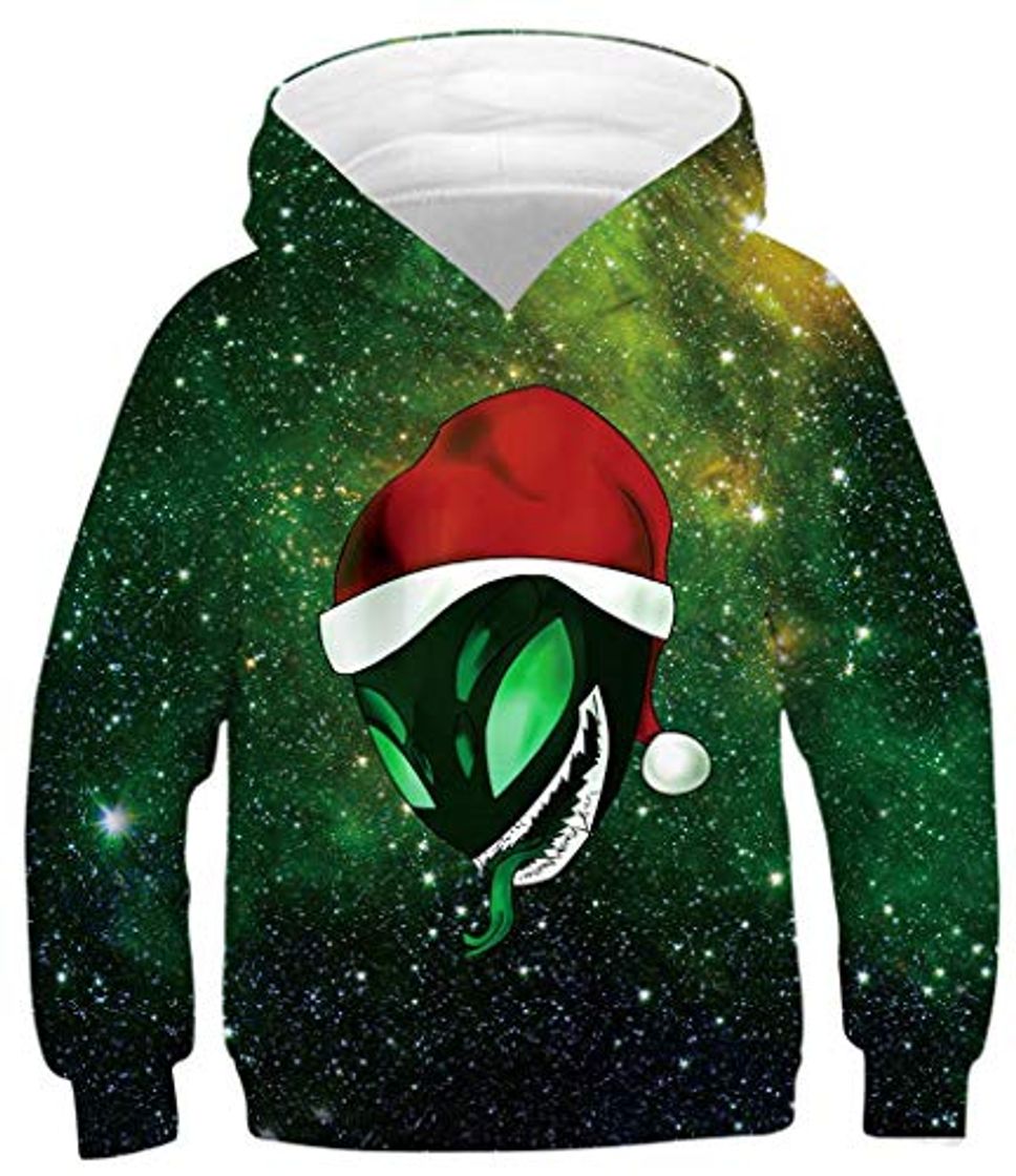 Fashion Boy's Digital Printing Hoodie Long Sleeve Fun Hooded Pullover Sweatshirts Christmas Alien