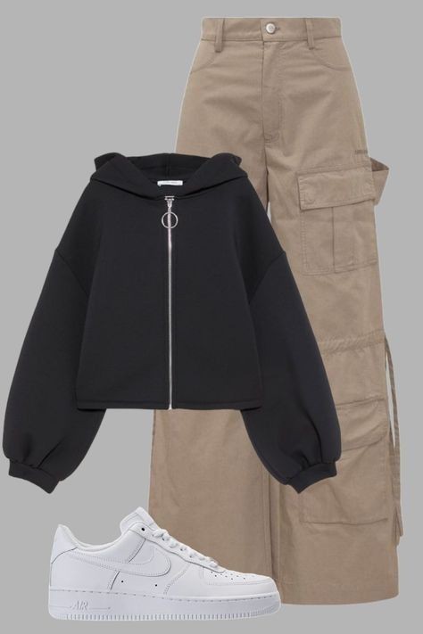 Social Calça cargo, moletom preto e tênis da Nike branco 