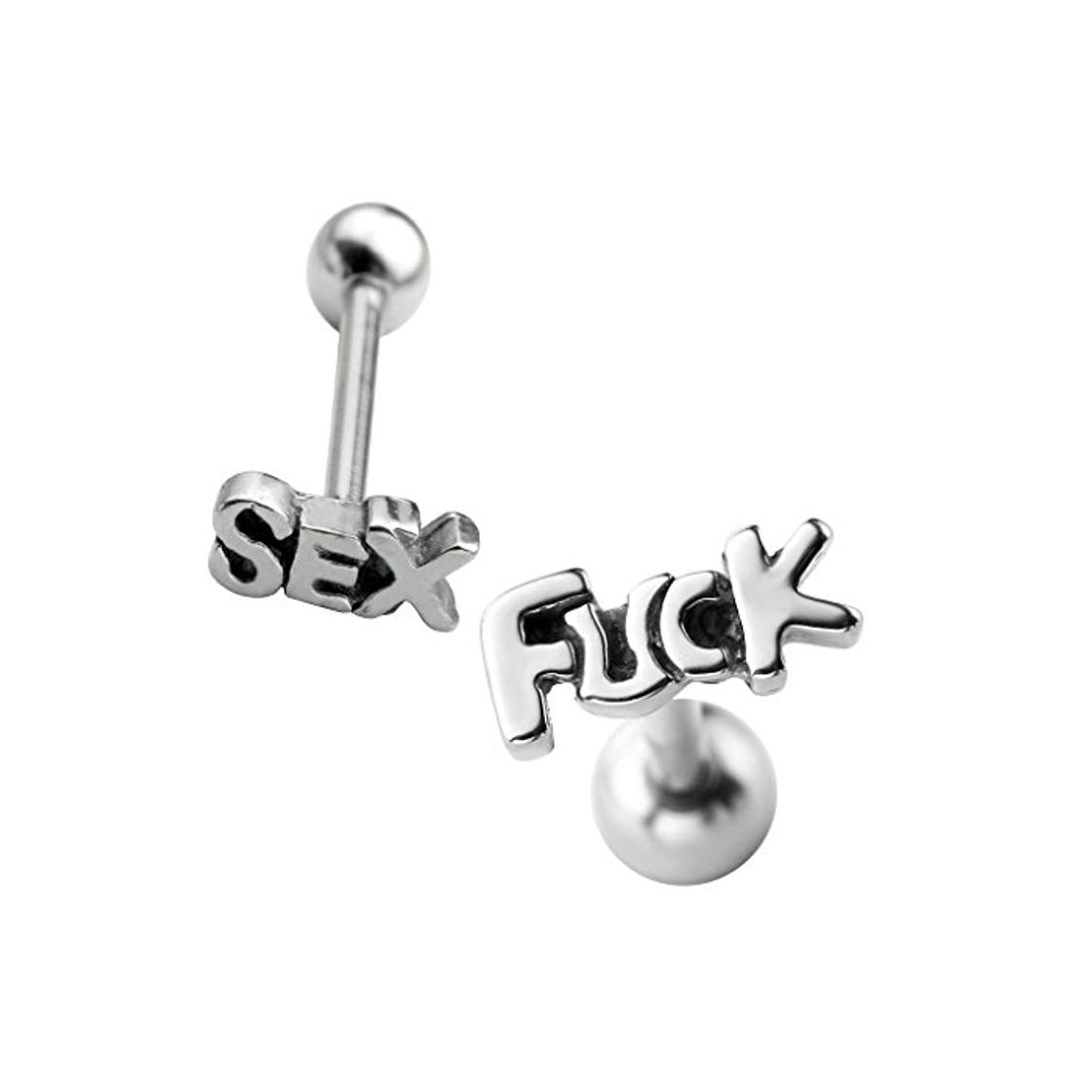 Moda PiercingJ 2 Piercing para lengua de acero inoxidable con texto "F-U-C-K" y