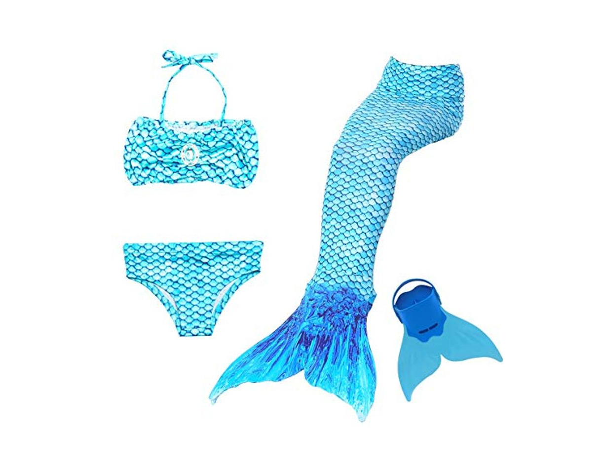 Fashion Cola de Sirena para Natación Traje de Baño 4pcs Mermaid Bikini con Monofín Establece para Niña Disfraz de Sirena Princesa Cosplay Conjuntos