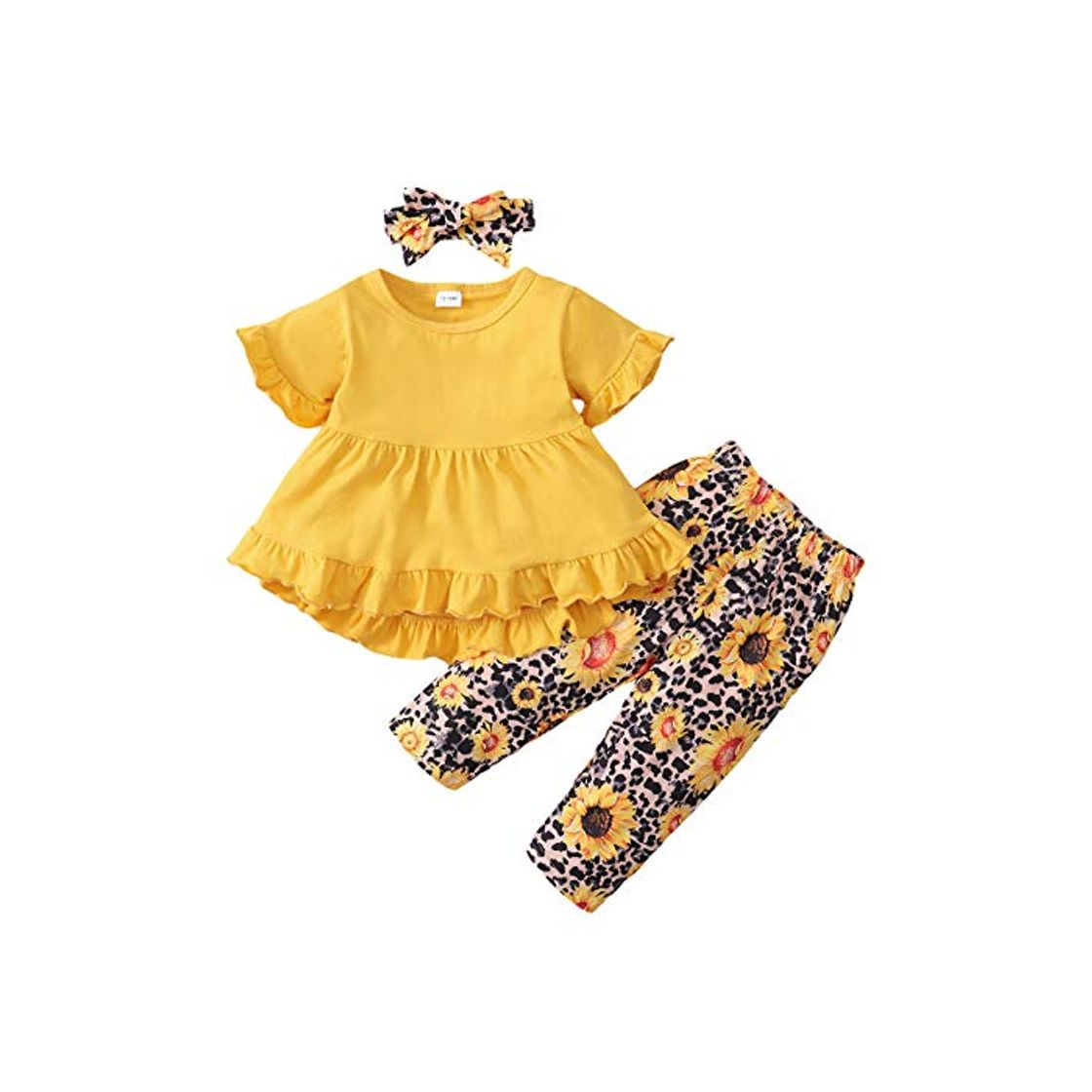 Fashion Conjunto de Roupas de Bebé Meninas Infantis, Top de Manga Comprida Franzido