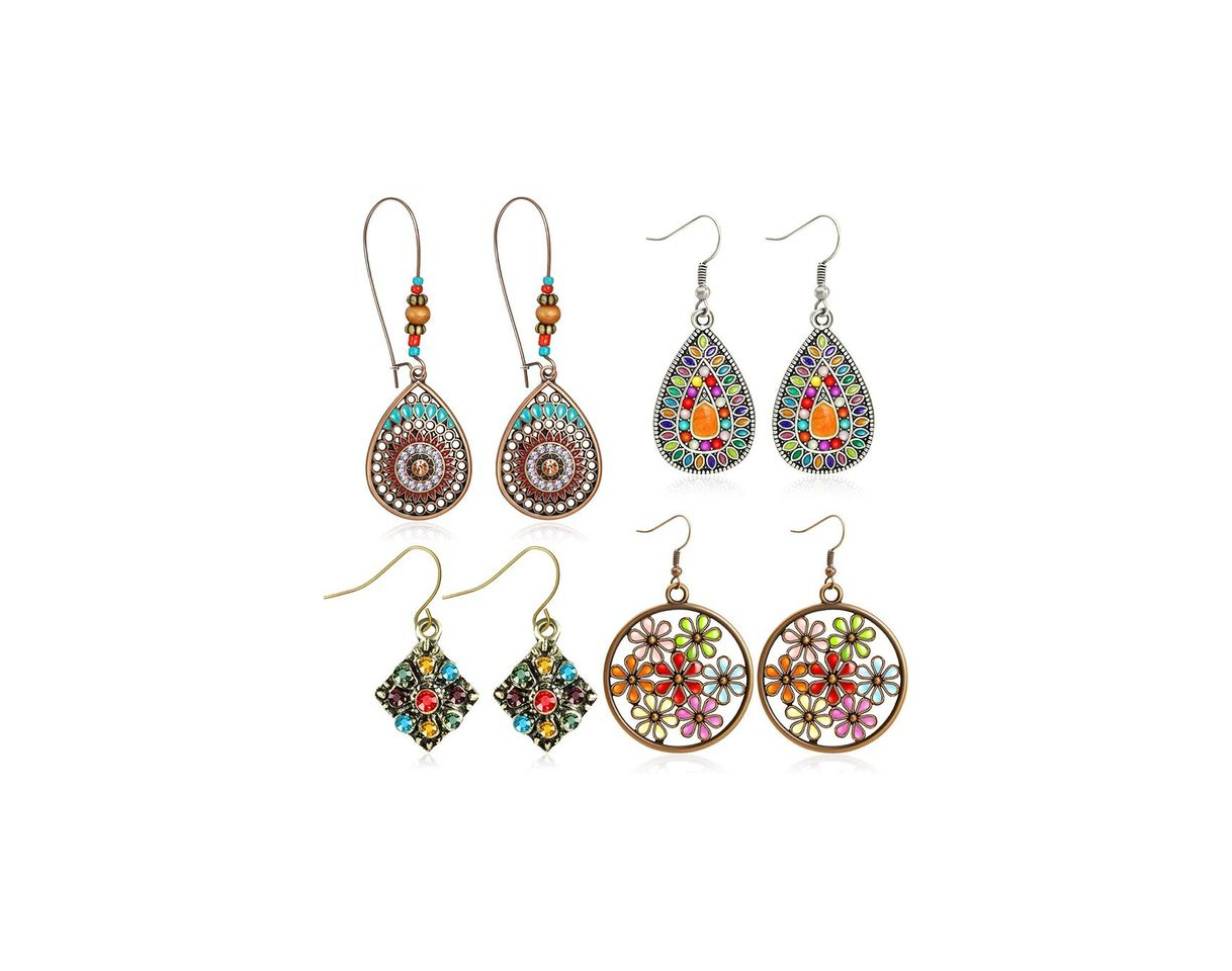 Producto 4 Pares Bohemio Pendientes Colgantes de la Vendimia Pendientes de Diamantes de