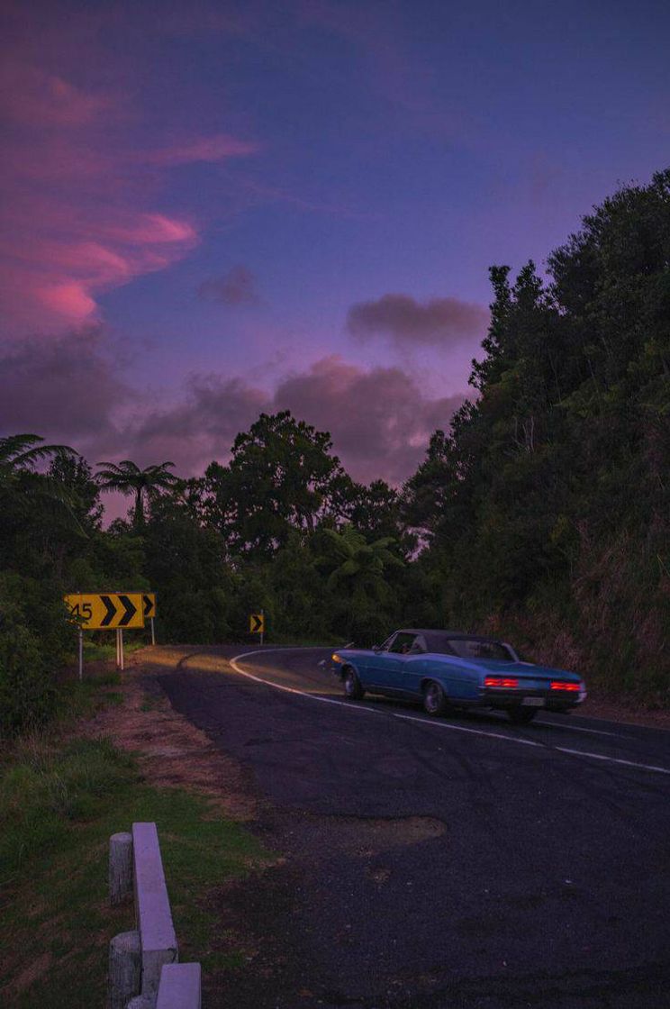 Fashion Classic Car Driving Along a Pacific Road