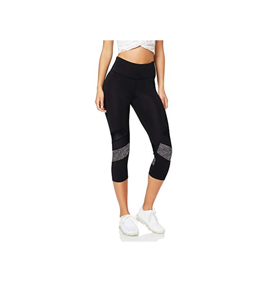 Moda Amazon Brand - AURIQUE Leggings deportivos capri con paneles para mujer, Negro