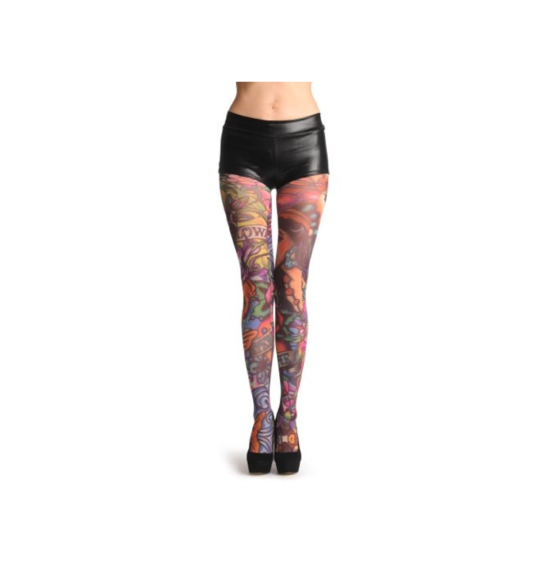 Moda LissKiss A Girl With Flowers Tattoo - Tights - Multicolor Medias Talla